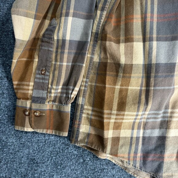 Brooks Brothers Shirt Mens Large Button Down The Original Polo Tan Plaid Flannel - Picture 2 of 7